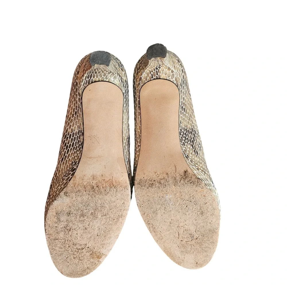 Stuart Weitzman Beige‎ Black Snake Skin Plainfield Open Toe Heels 8.5 M